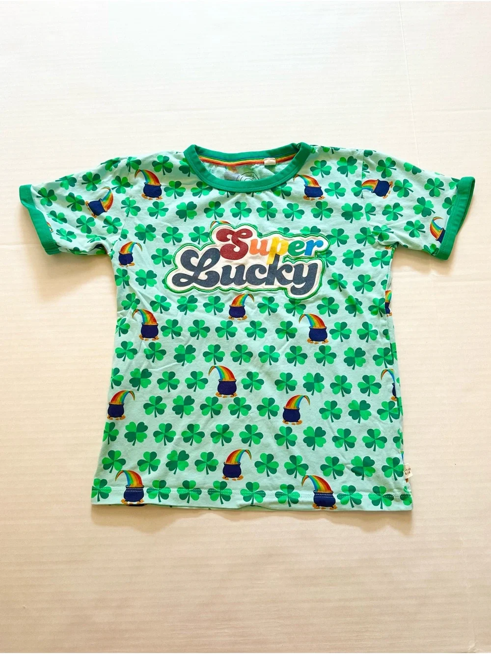 Green 'Super Lucky' Shamrock Kids Tee